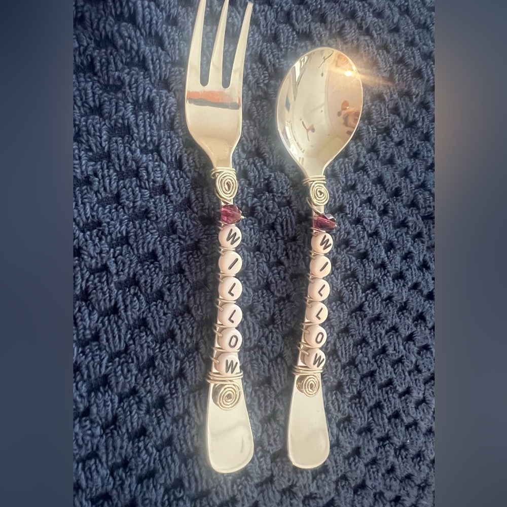 Handmade Personalized Toddler Fork Spoon Set Willow Baby Gift